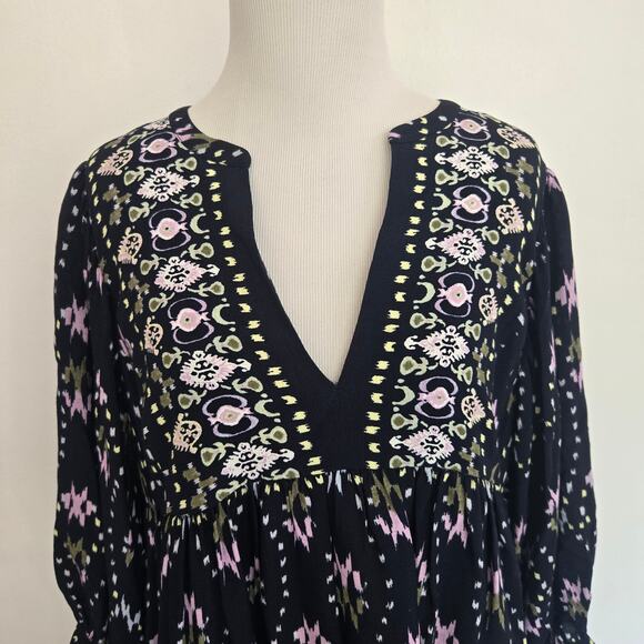 ba&sh Naia Dress Boho Printed Ikat Black Relaxed Mini Flowy Women Medium - Picture 5 of 14
